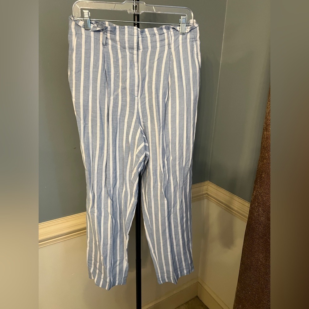 LOFT woman's Light Blue and White‎ Striped Chinos